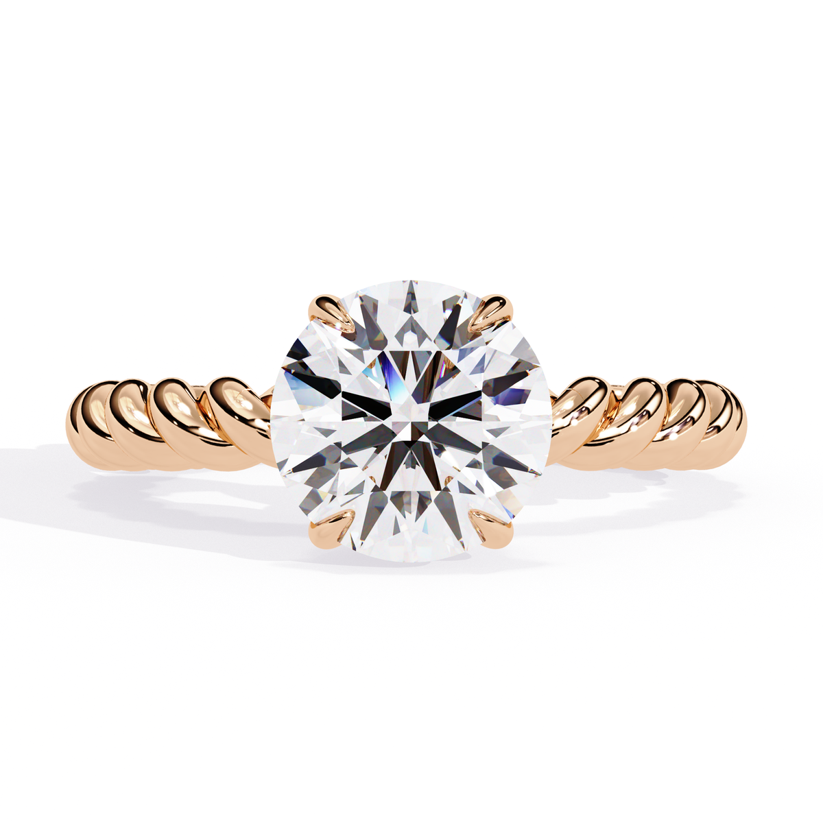 Reverra 14K Gold Round Lab Grown Diamond Twisted Band Engagement Ring for Women, CTTW-1.92