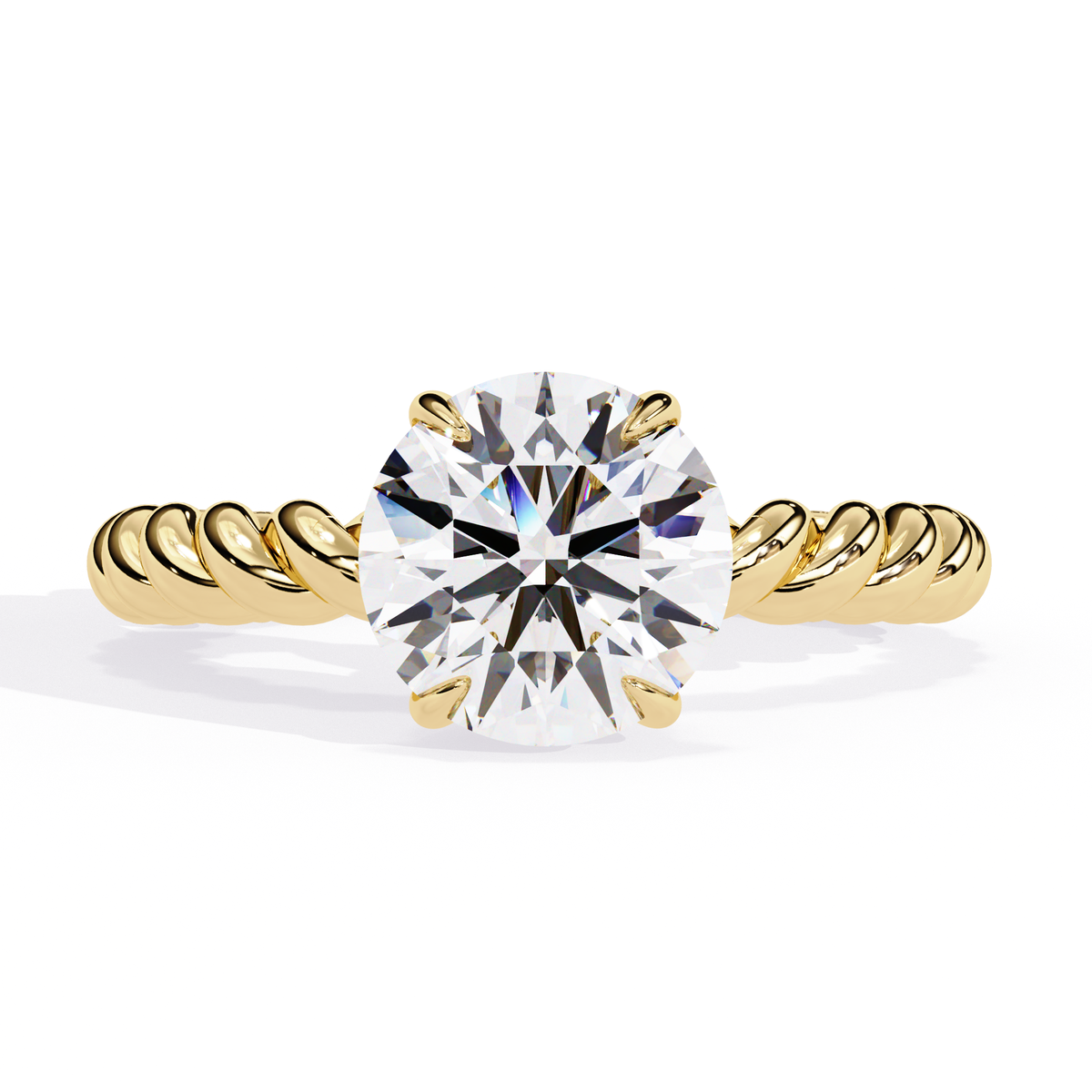 Reverra 14K Gold Round Lab Grown Diamond Twisted Band Engagement Ring for Women, CTTW-1.92
