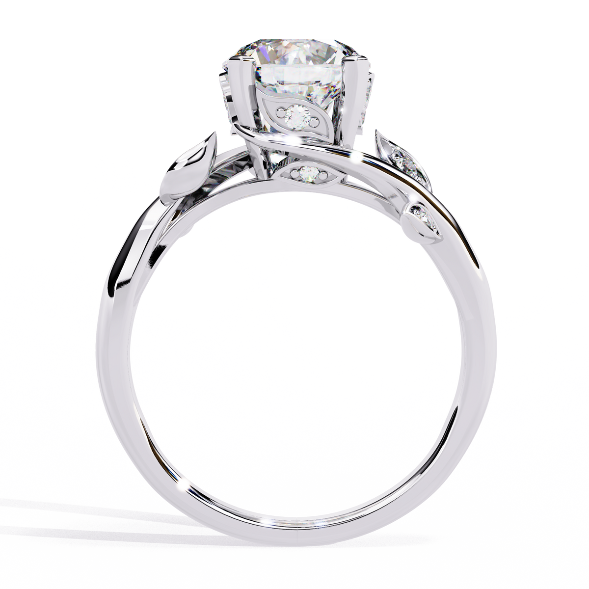 Reverra 14K Round Diamond Engagement Ring Leaf Design, CTTW-1.74