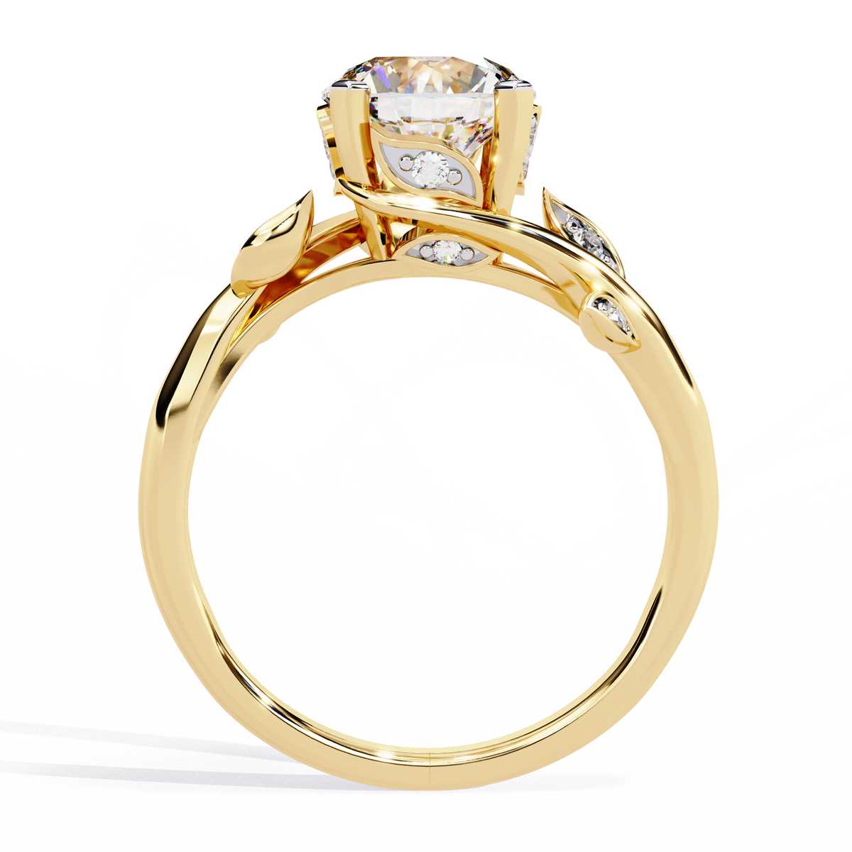 Reverra 14K Round Diamond Engagement Ring Leaf Design, CTTW-1.74