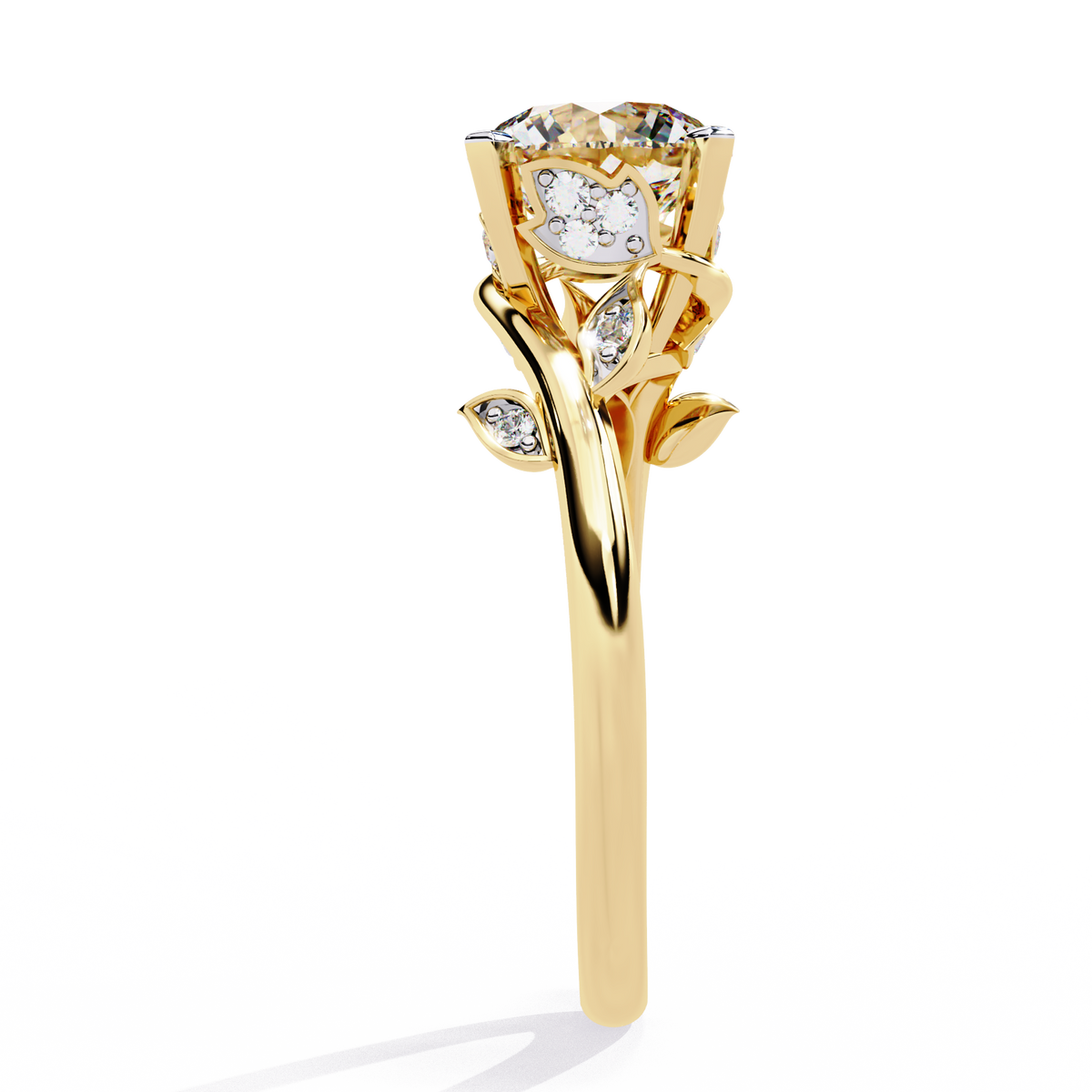 Reverra 14K Round Diamond Engagement Ring Leaf Design, CTTW-1.74