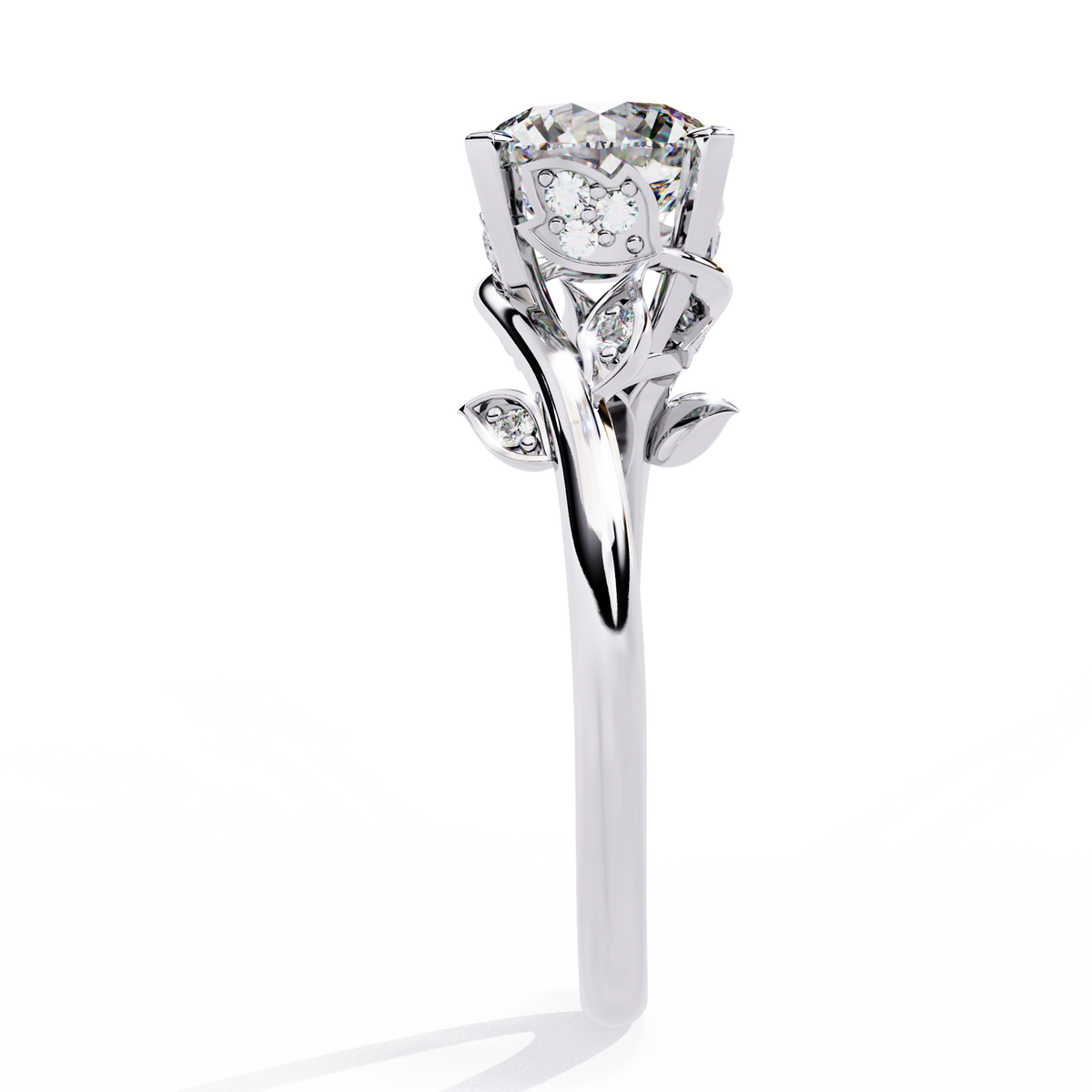 Reverra 14K Round Diamond Engagement Ring Leaf Design, CTTW-1.74