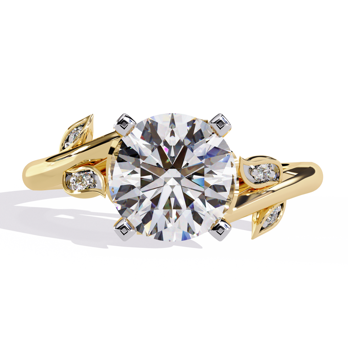Reverra 14K Round Diamond Engagement Ring Leaf Design, CTTW-1.74