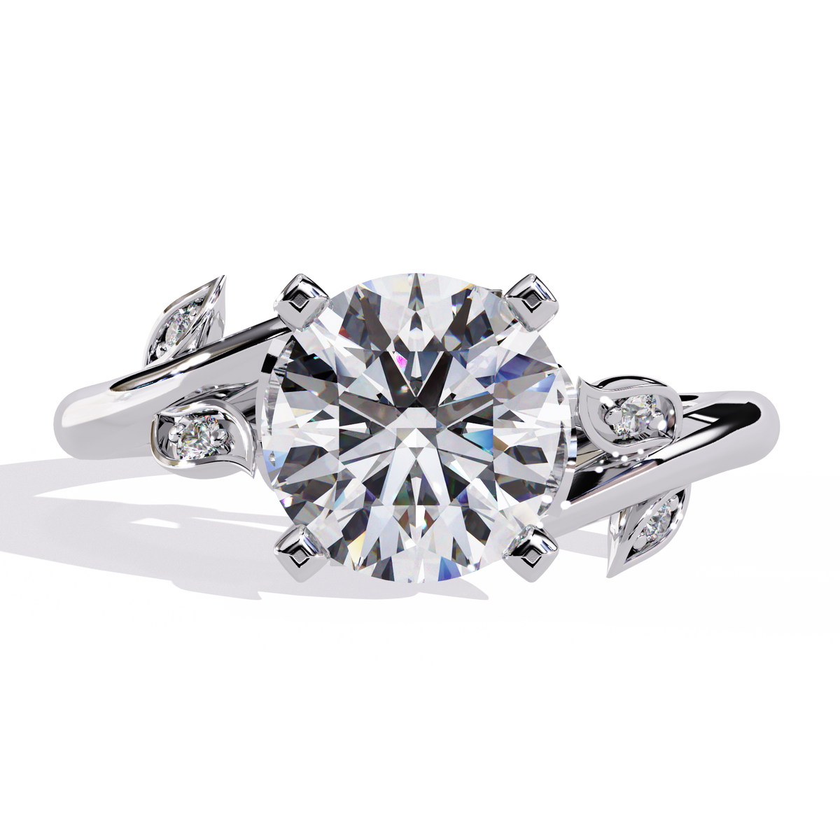 Reverra 14K Round Diamond Engagement Ring Leaf Design, CTTW-1.74