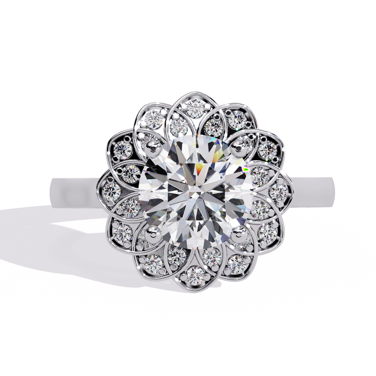 Reverra 14K Round Diamond Engagement Ring Floral Halo, CTTW-1.61