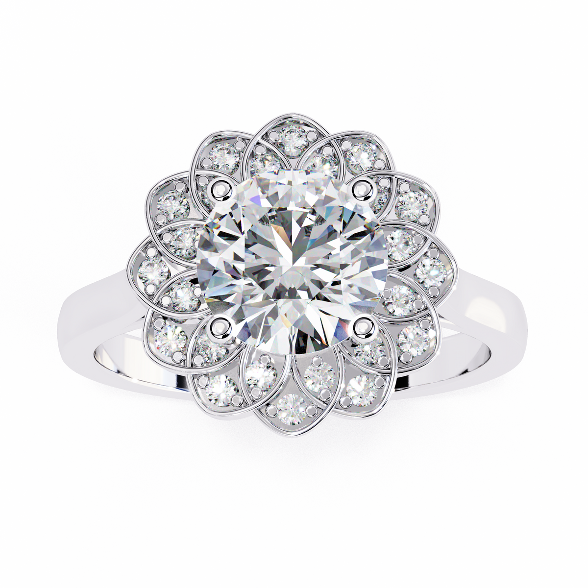 Reverra 14K Round Diamond Engagement Ring Floral Halo, CTTW-1.61