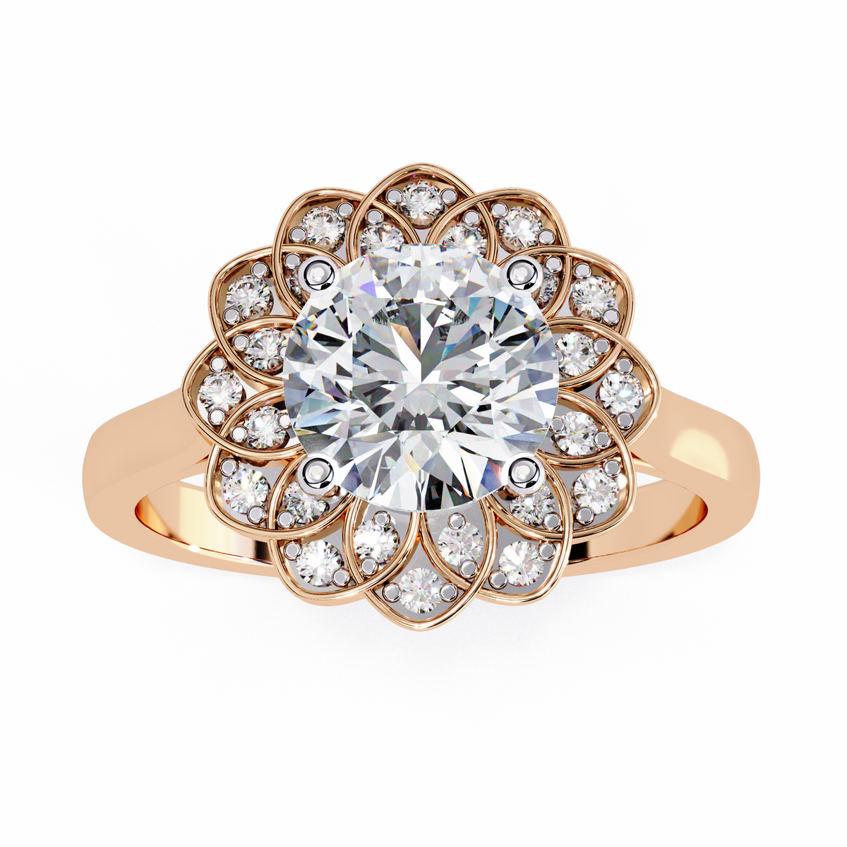 Reverra 14K Gold Round Lab Grown Diamond Floral Halo Engagement Ring for Women, CTTW-1.61