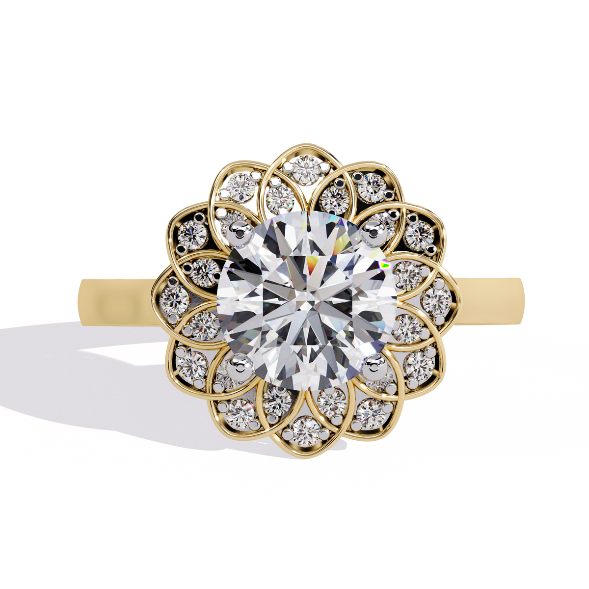 Reverra 14K Round Diamond Engagement Ring Floral Halo, CTTW-1.61