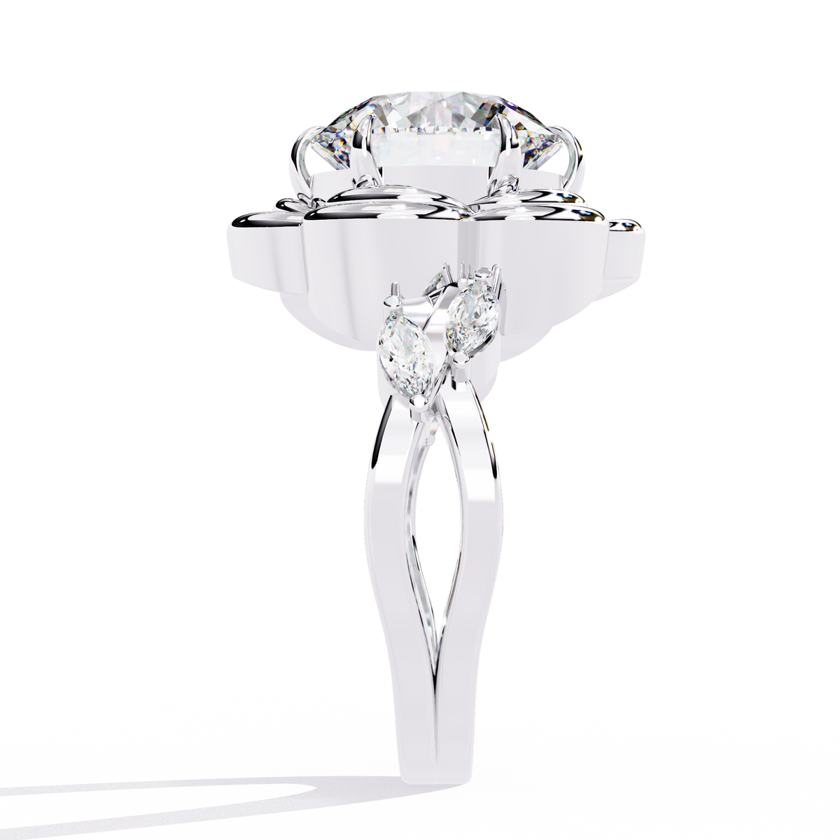 Reverra 14K Round Diamond Engagement Ring Lotus Design, CTTW-2.21