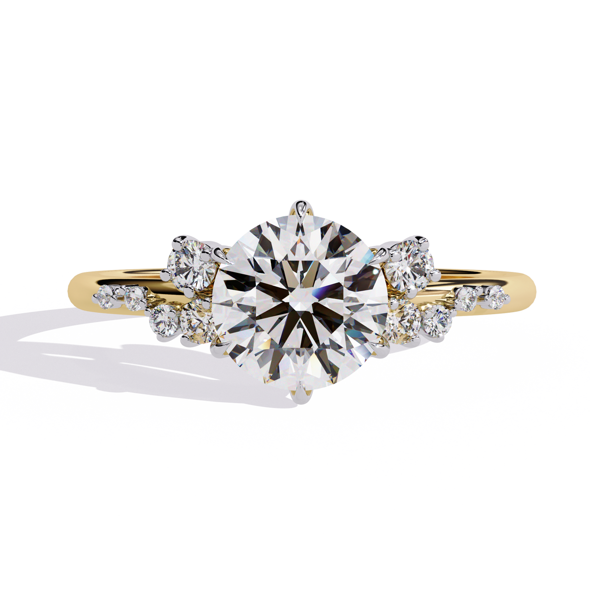 Reverra 14K Round Diamond Engagement Ring Cluster Accents, CTTW-1.37