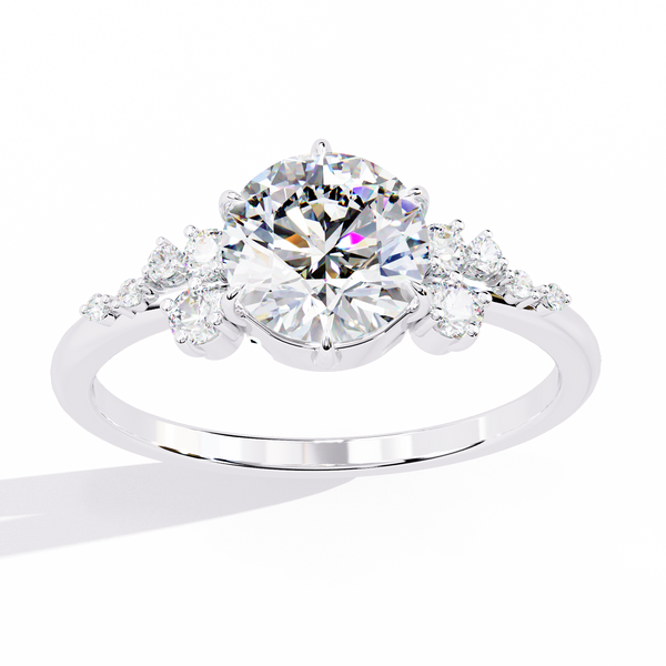 Reverra 14K Gold Round Lab Grown Diamond Cluster Accents Engagement Ring for Women, CTTW-1.37