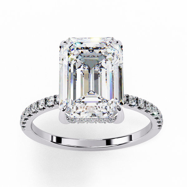 Reverra 14K Gold Emerald & Round Lab Grown Diamond Hidden Sparkle Halo Engagement Ring for Women, CTTW-2.8