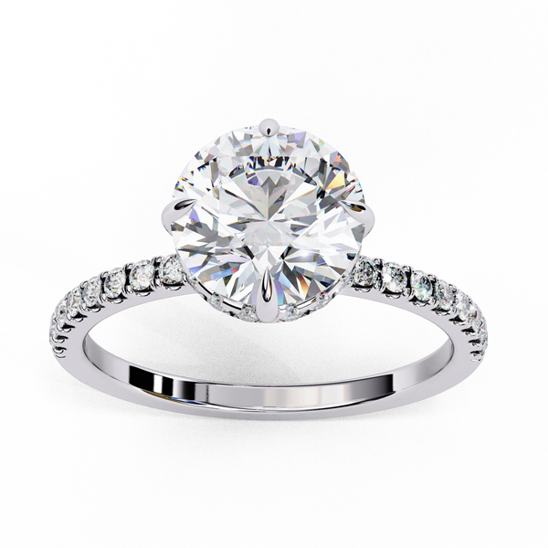Reverra 14K Gold Round Lab Grown Diamond Hidden Halo Engagement Ring for Women, CTTW-2.67