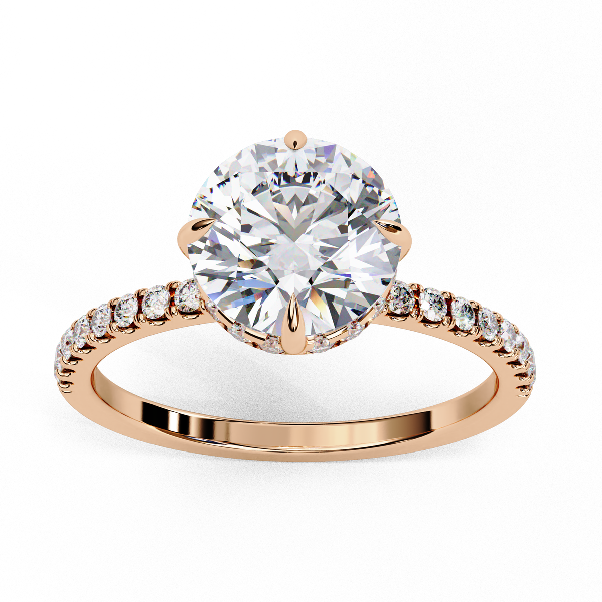 Reverra 14K Gold Round Lab Grown Diamond Hidden Halo Engagement Ring for Women, CTTW-2.67
