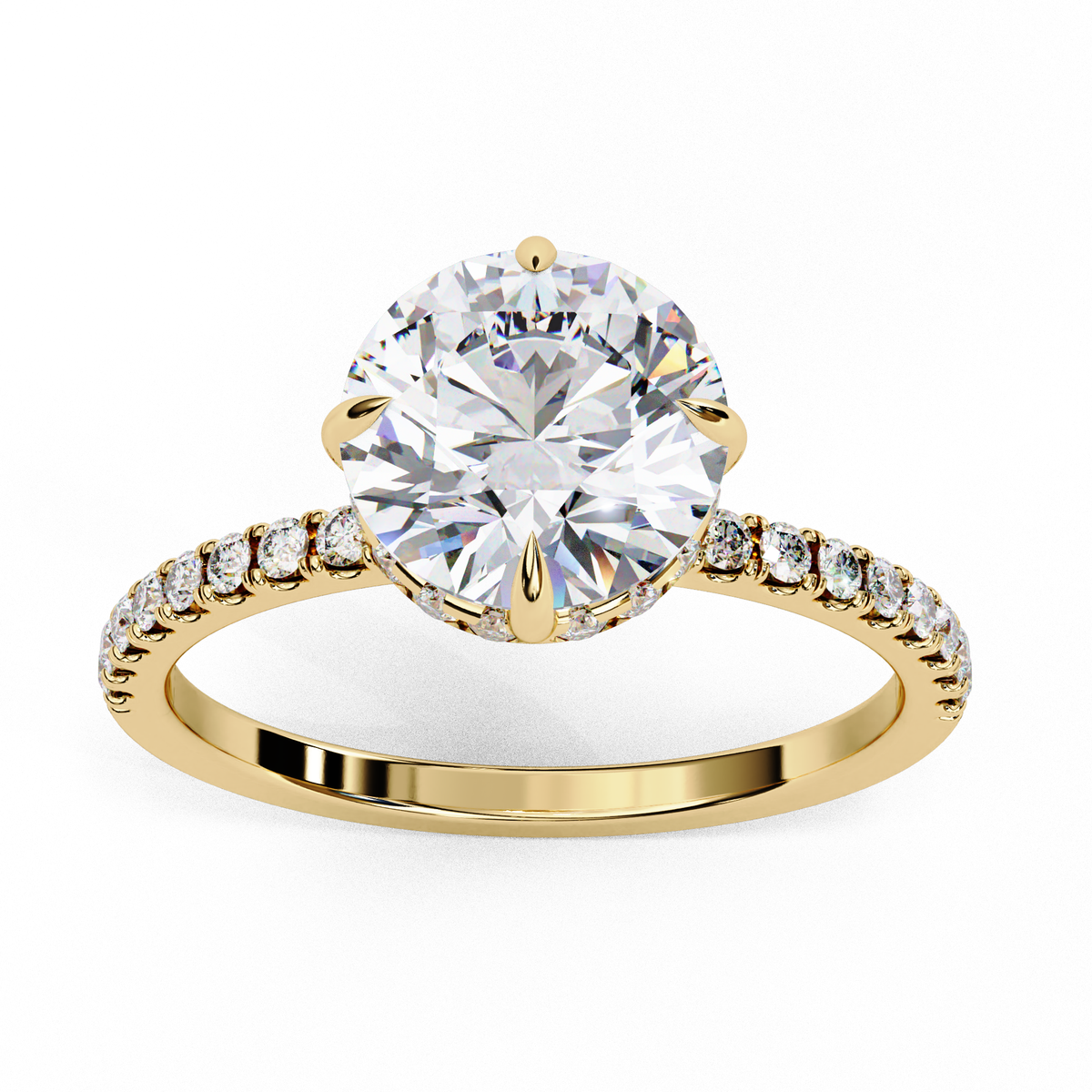 Reverra 14K Gold Round Lab Grown Diamond Hidden Halo Engagement Ring for Women, CTTW-2.67