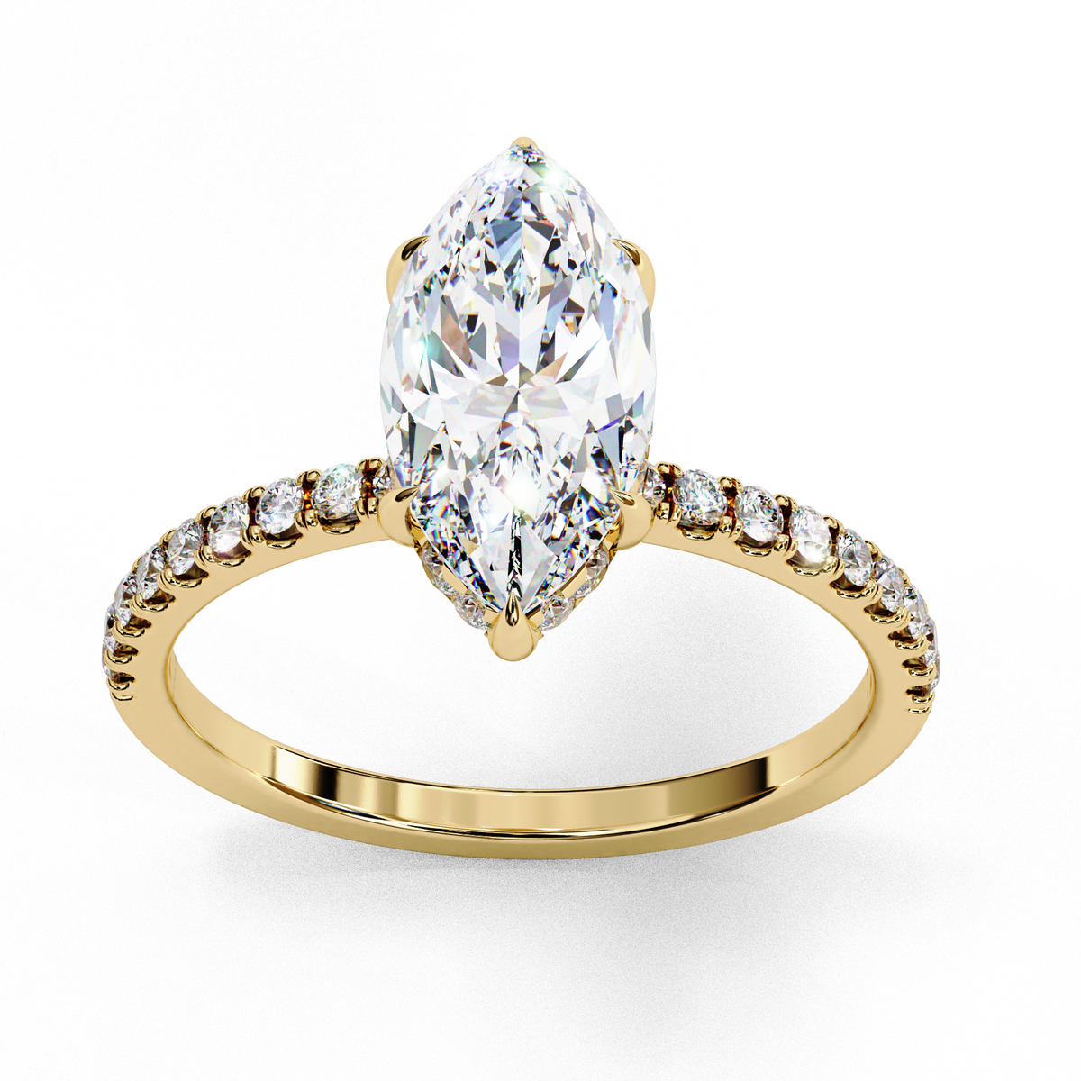 Reverra 14K Gold Marquise & Round Lab Grown Diamond Hidden Halo Engagement Ring for Women, CTTW-1.72
