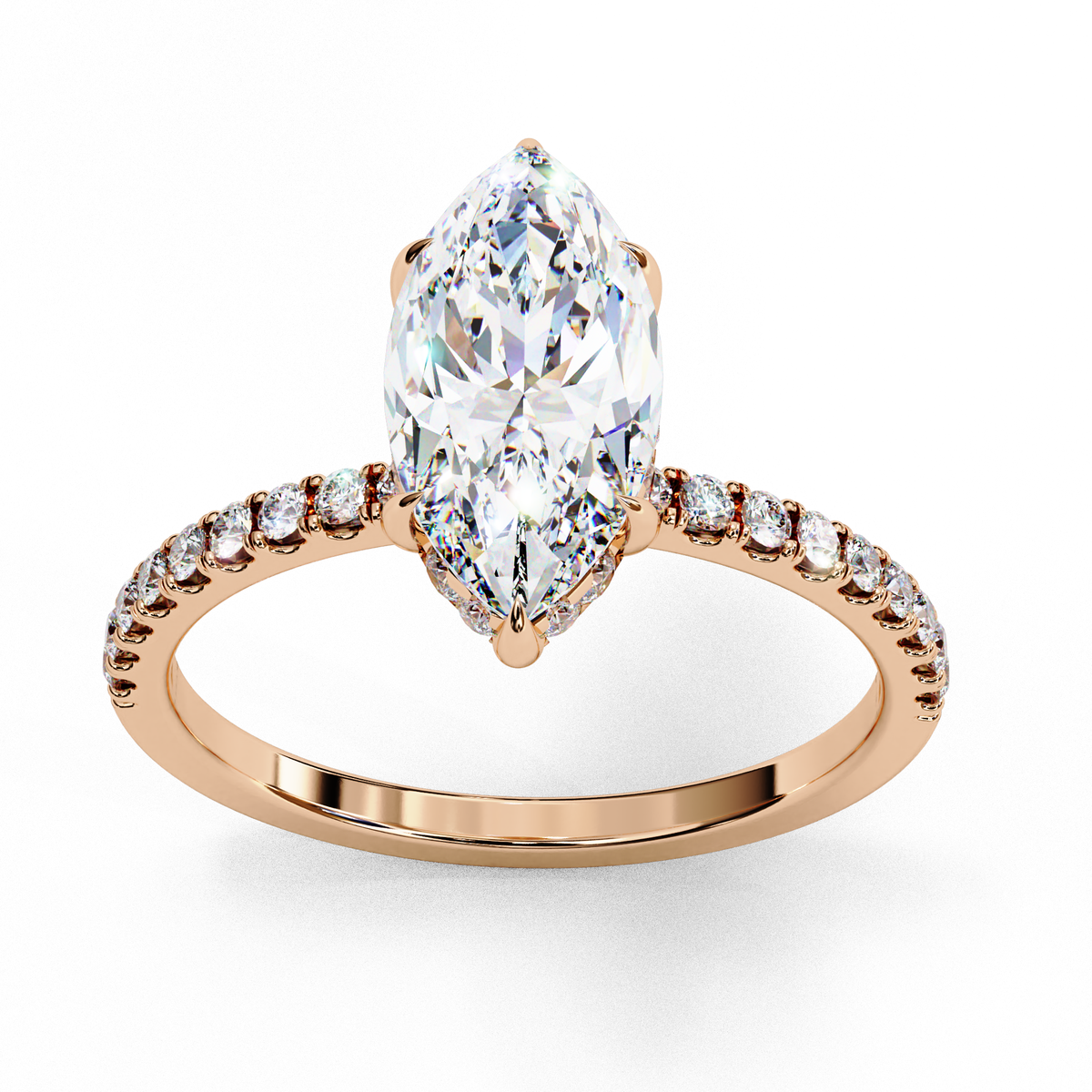 Reverra 14K Gold Marquise & Round Lab Grown Diamond Hidden Halo Engagement Ring for Women, CTTW-1.72