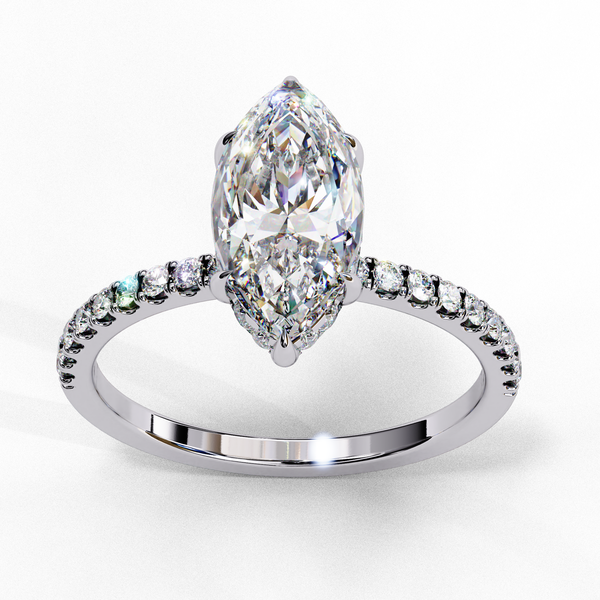 Reverra 14K Gold Marquise & Round Lab Grown Diamond Hidden Halo Engagement Ring for Women, CTTW-1.72