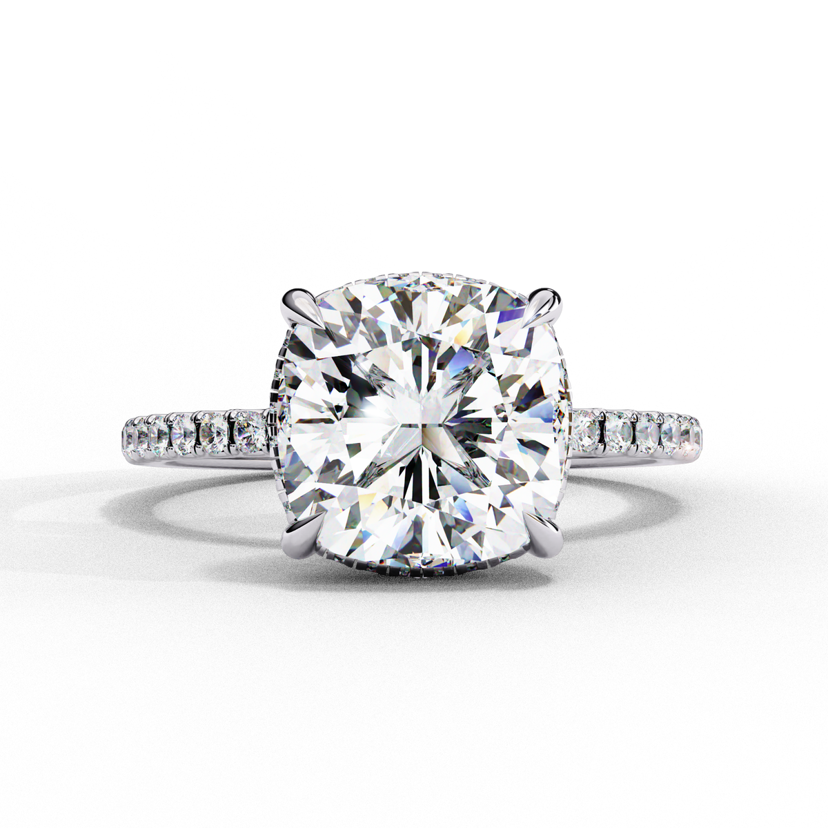 Reverra 14K Cushion Diamond Engagement Ring Hidden Halo, CTTW-3.53