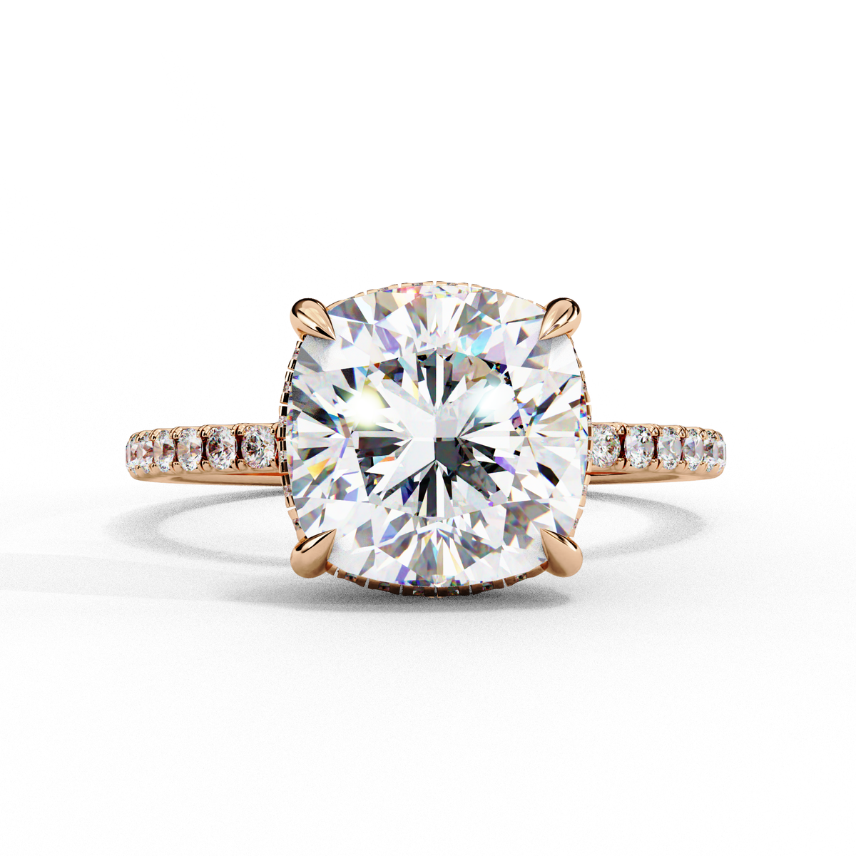 Reverra 14K Cushion Diamond Engagement Ring Hidden Halo, CTTW-3.53
