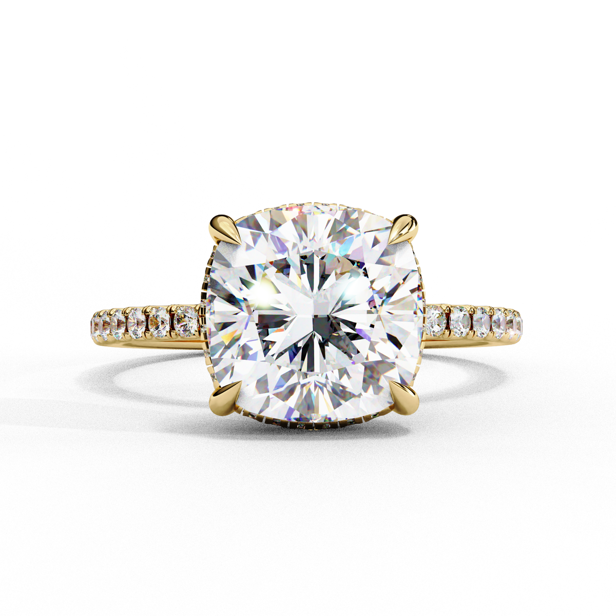 Reverra 14K Cushion Diamond Engagement Ring Hidden Halo, CTTW-3.53