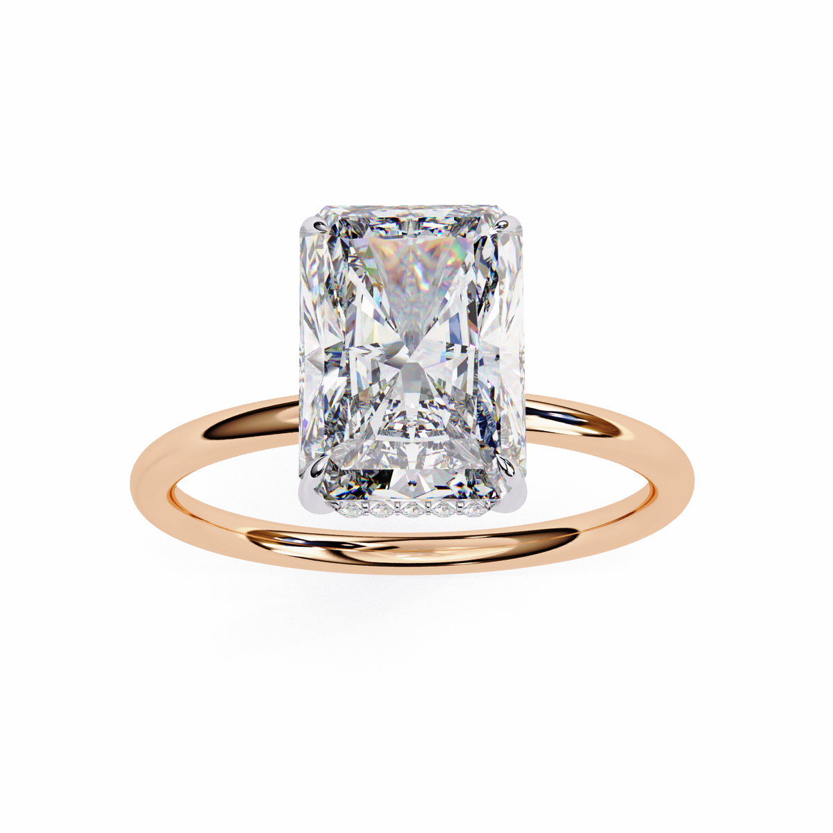 Reverra 14K Gold Radiant & Round Lab Grown Diamond Hidden Halo Solitaire Engagement Ring for Women, CTTW-2.53