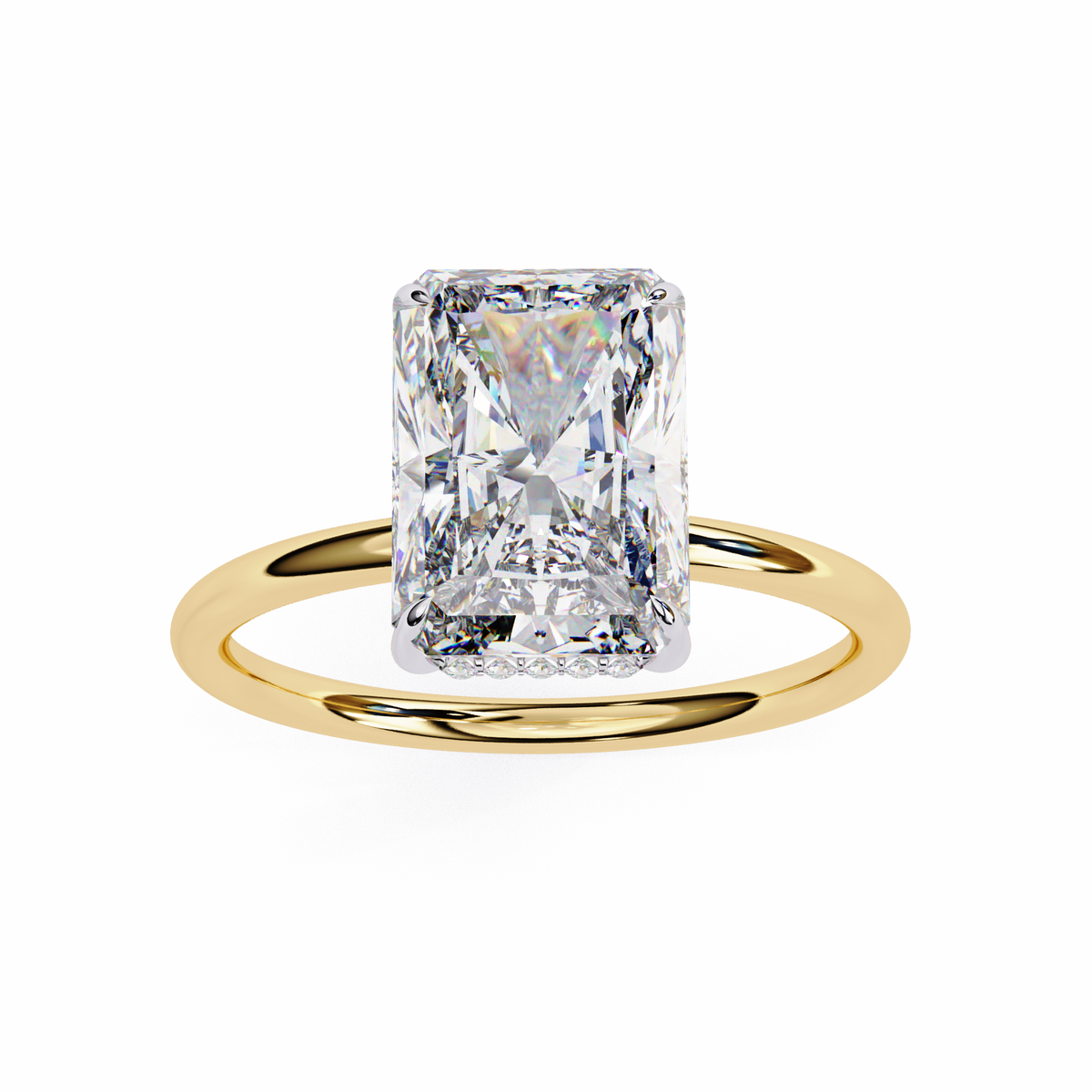 Reverra 14K Gold Radiant & Round Lab Grown Diamond Hidden Halo Solitaire Engagement Ring for Women, CTTW-2.53