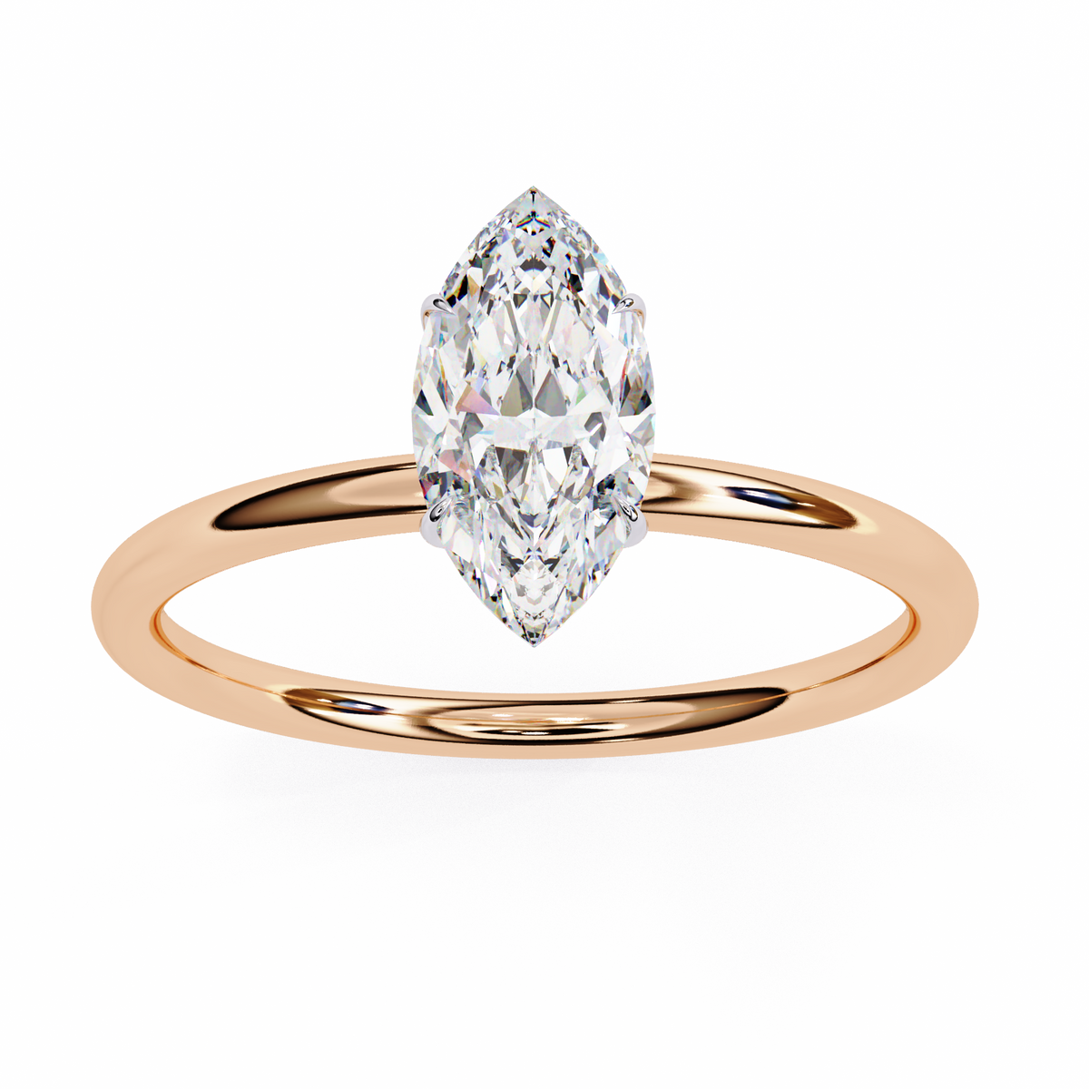 Reverra 14K Gold Marquise Lab Grown Diamond Smooth Solitaire Engagement Ring for Women, CTTW-0.82