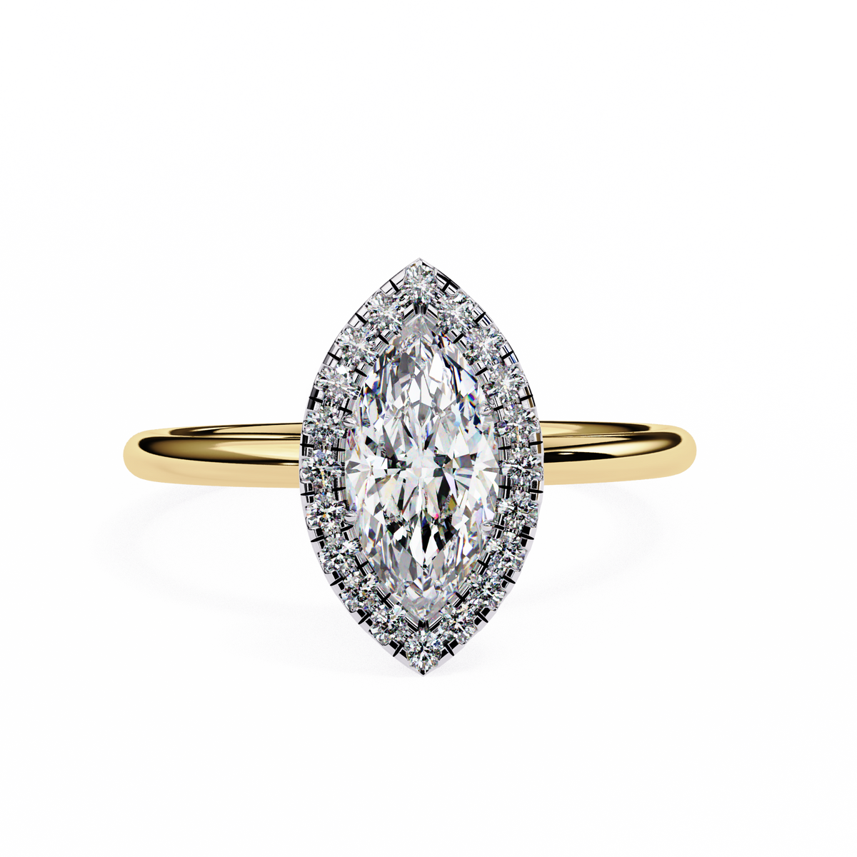 Reverra 14K Gold Marquise & Round Lab Grown Diamond Engagement Ring for Women, CTTW-0.98