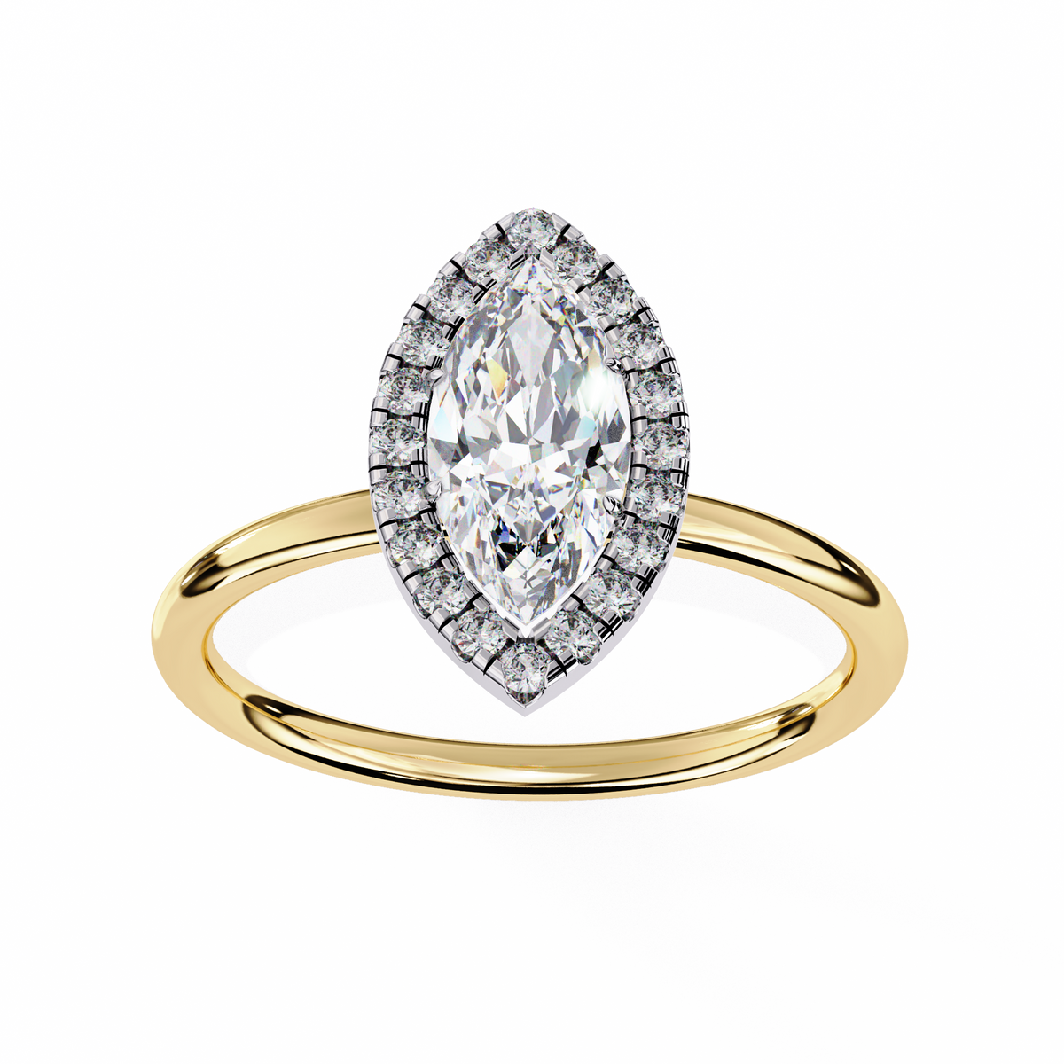 Reverra 14K Gold Marquise & Round Lab Grown Diamond Engagement Ring for Women, CTTW-0.98