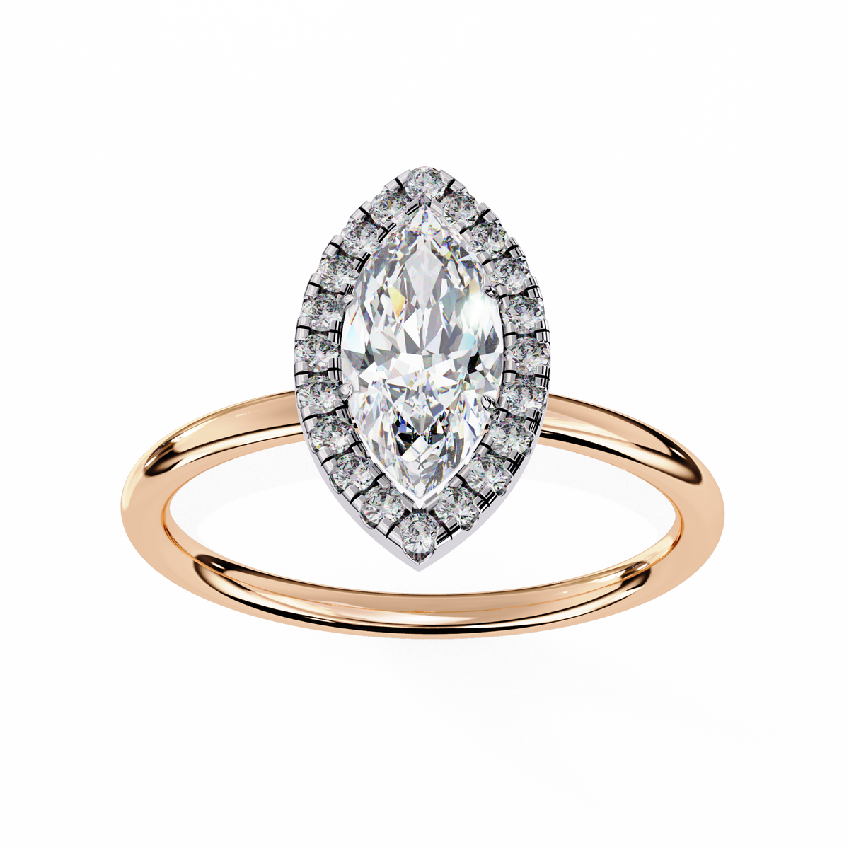Reverra 14K Gold Marquise & Round Lab Grown Diamond Engagement Ring for Women, CTTW-0.98