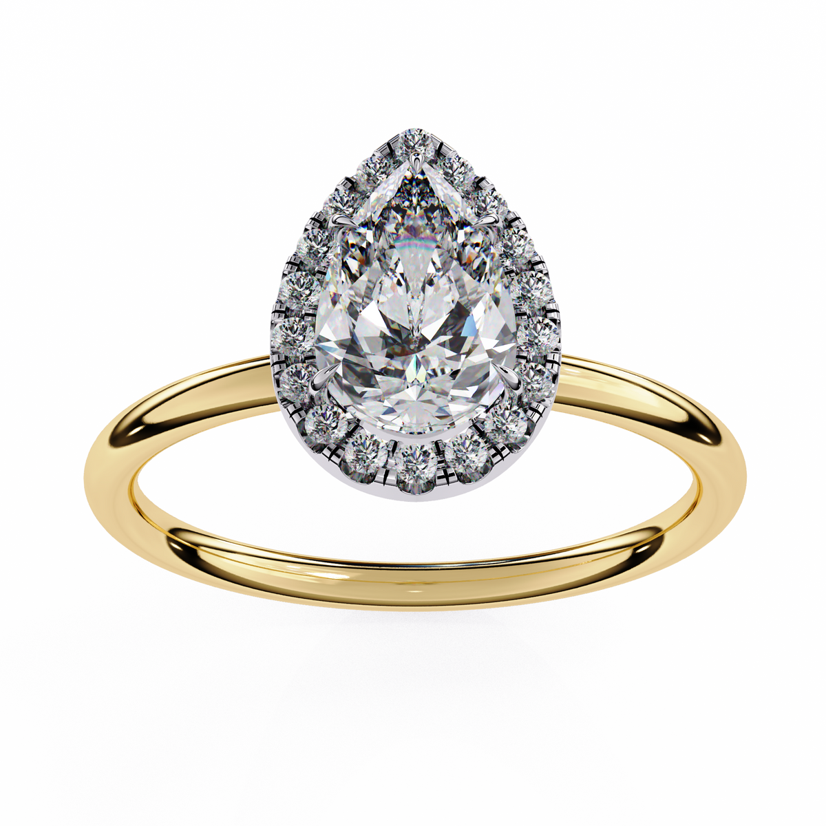 Reverra 14K Gold Pear & Round Lab Grown Diamond Halo Engagement Ring for Women, CTTW-1.35