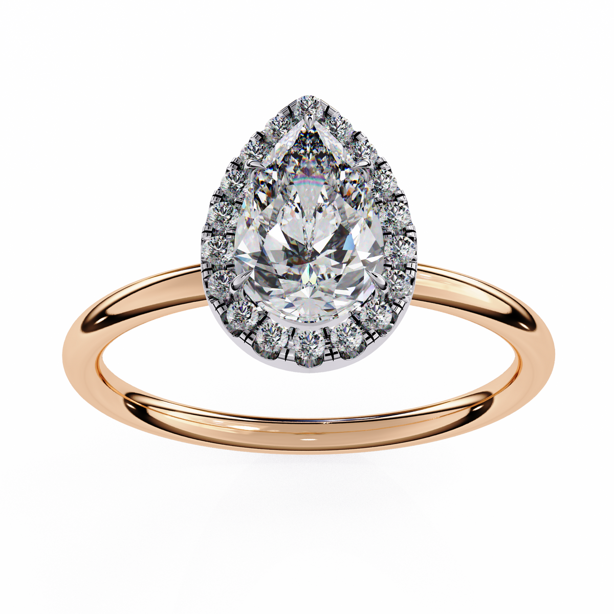 Reverra 14K Gold Pear & Round Lab Grown Diamond Halo Engagement Ring for Women, CTTW-1.35