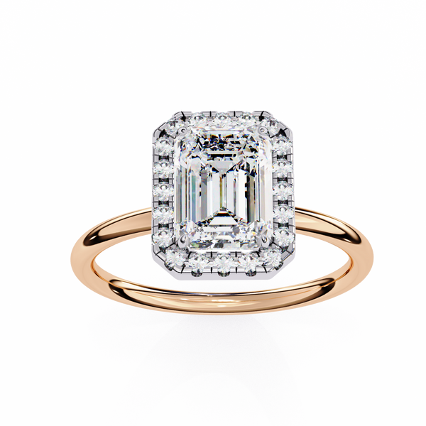 Reverra 14K Gold Emerald & Round Lab Grown Diamond Halo Engagement Ring for Women, CTTW-1.83