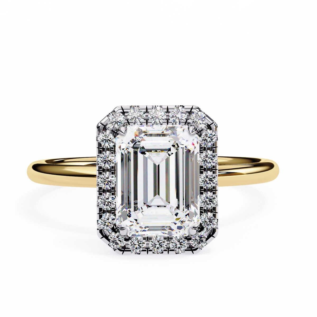 Reverra 14K Gold Emerald & Round Lab Grown Diamond Halo Engagement Ring for Women, CTTW-1.83