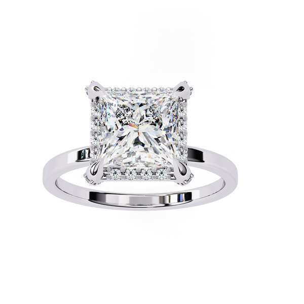 Reverra 14K Gold Princess & Round Lab Grown Diamond Halo Engagement Ring for Women, CTTW-2.22