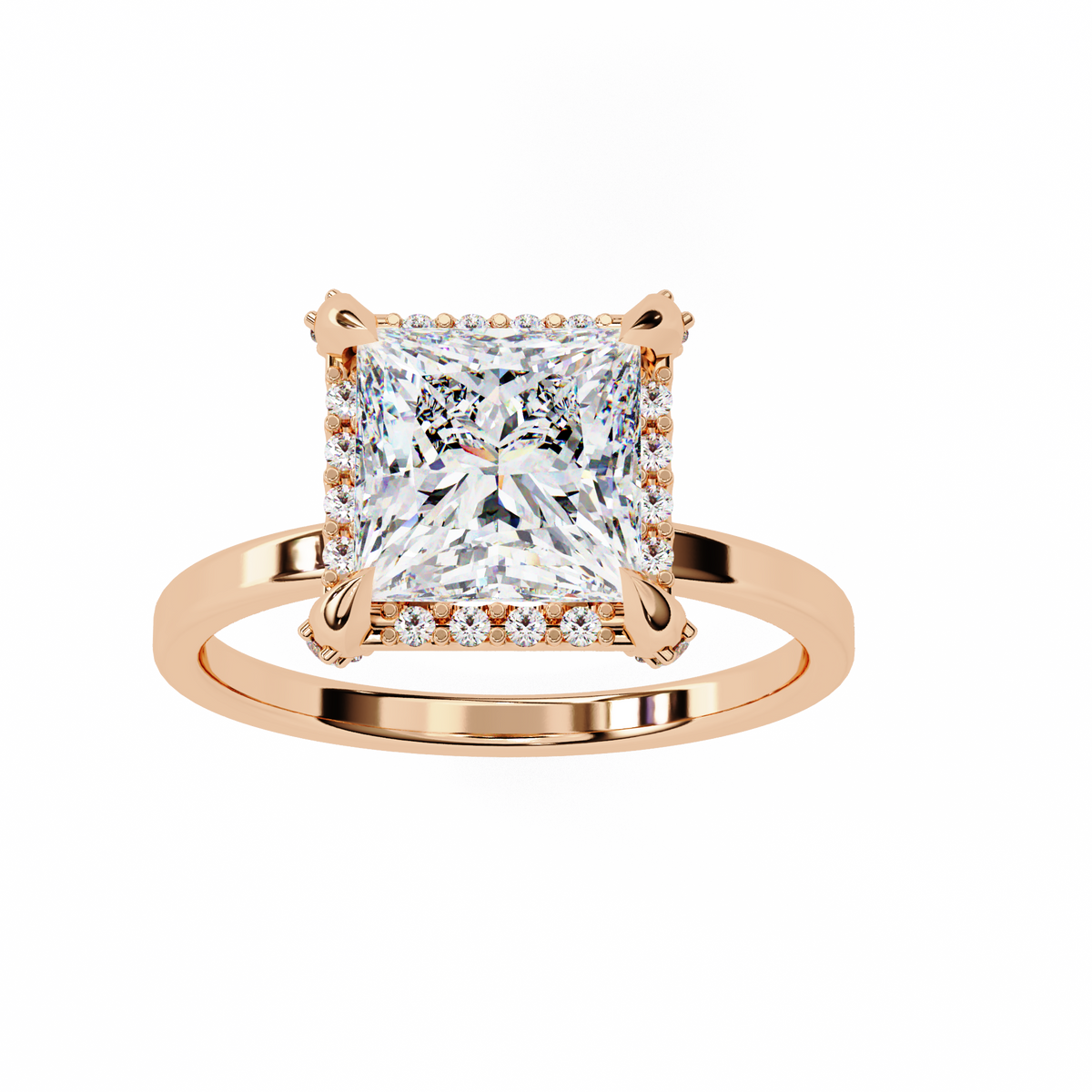Reverra 14K Gold Princess & Round Lab Grown Diamond Halo Engagement Ring for Women, CTTW-2.22