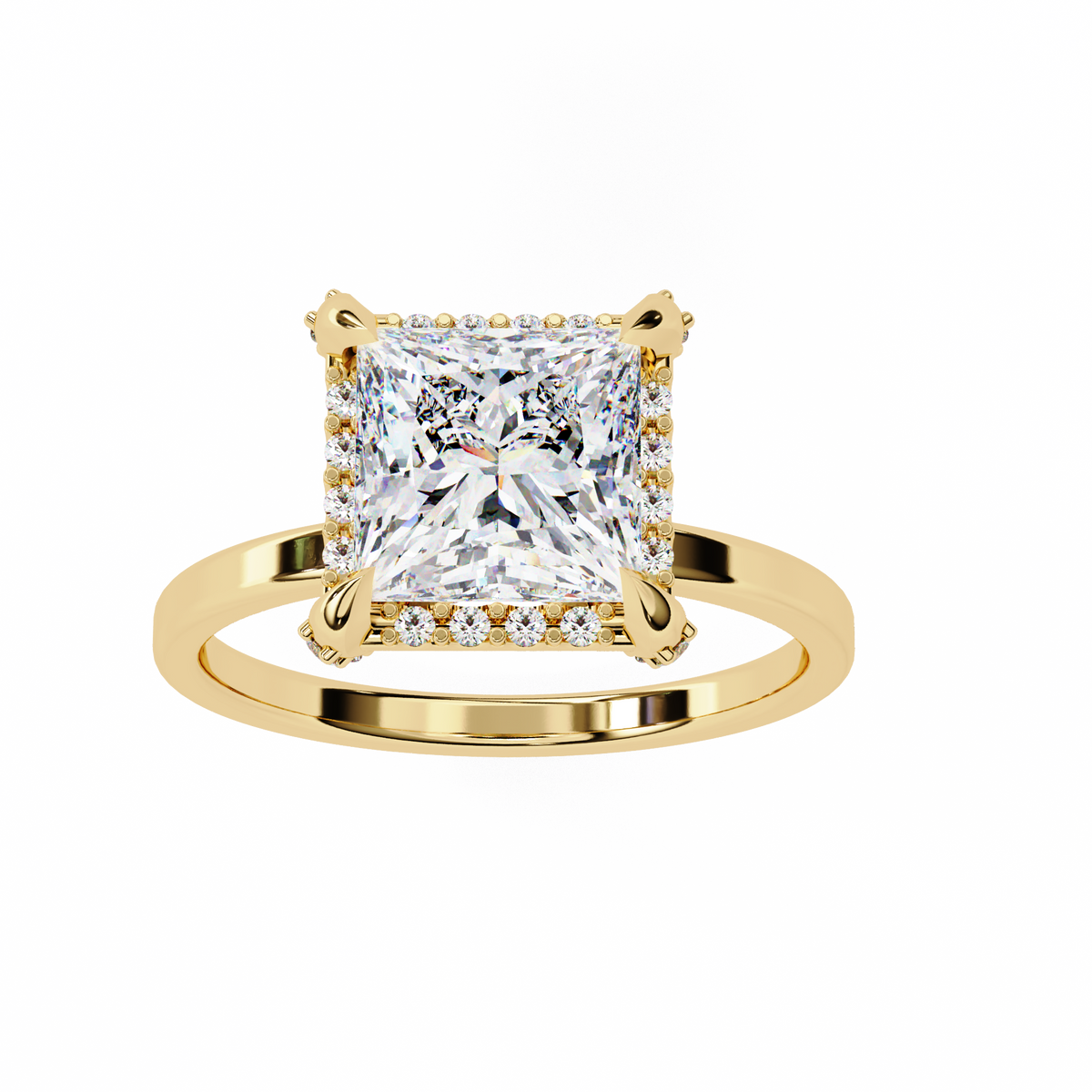 Reverra 14K Gold Princess & Round Lab Grown Diamond Halo Engagement Ring for Women, CTTW-2.22