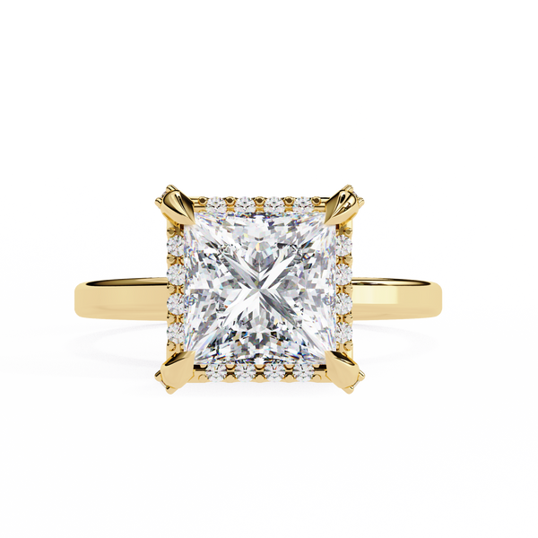 Reverra 14K Gold Princess & Round Lab Grown Diamond Halo Engagement Ring for Women, CTTW-2.22