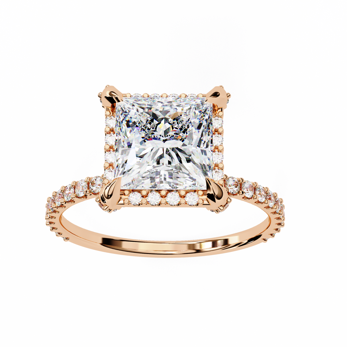 Reverra 14K Gold Princess & Round Lab Grown Diamond Halo Engagement Ring for Women, CTTW-2.52