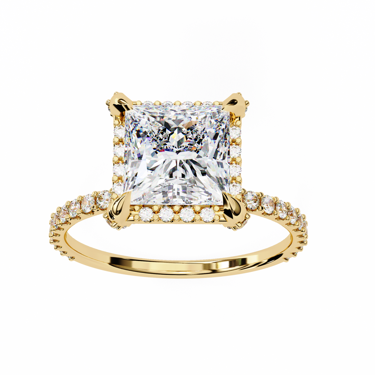 Reverra 14K Gold Princess & Round Lab Grown Diamond Halo Engagement Ring for Women, CTTW-2.52