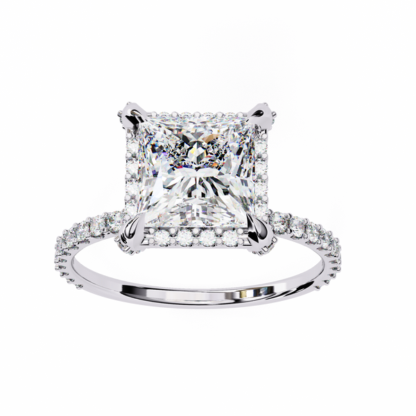 Reverra 14K Gold Princess & Round Lab Grown Diamond Halo Engagement Ring for Women, CTTW-2.52