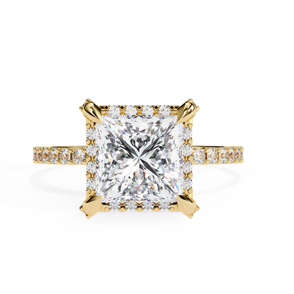 Reverra 14K Gold Princess & Round Lab Grown Diamond Halo Engagement Ring for Women, CTTW-2.52