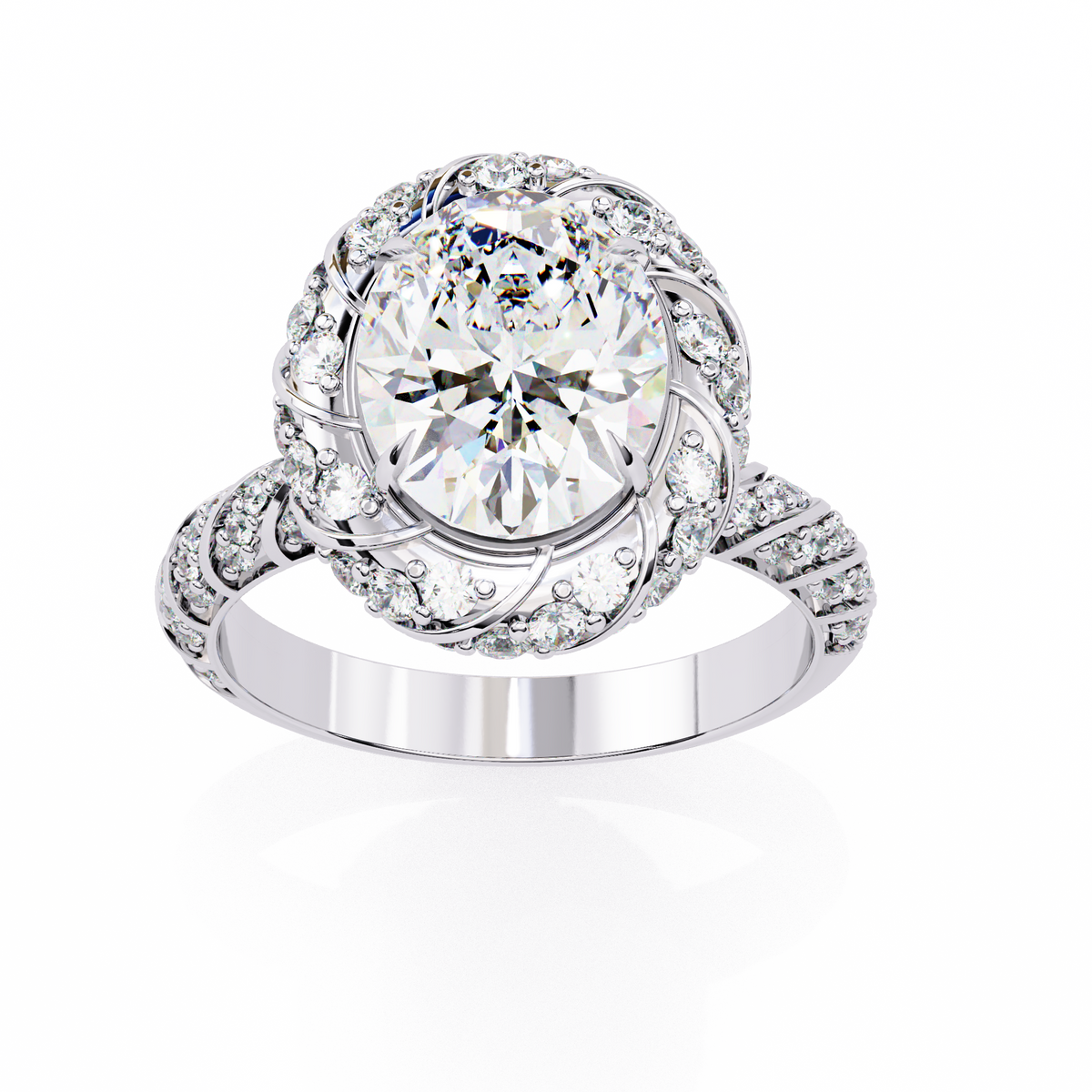 Reverra 14K Oval Diamond Halo Engagement Ring, CTTW-3.21