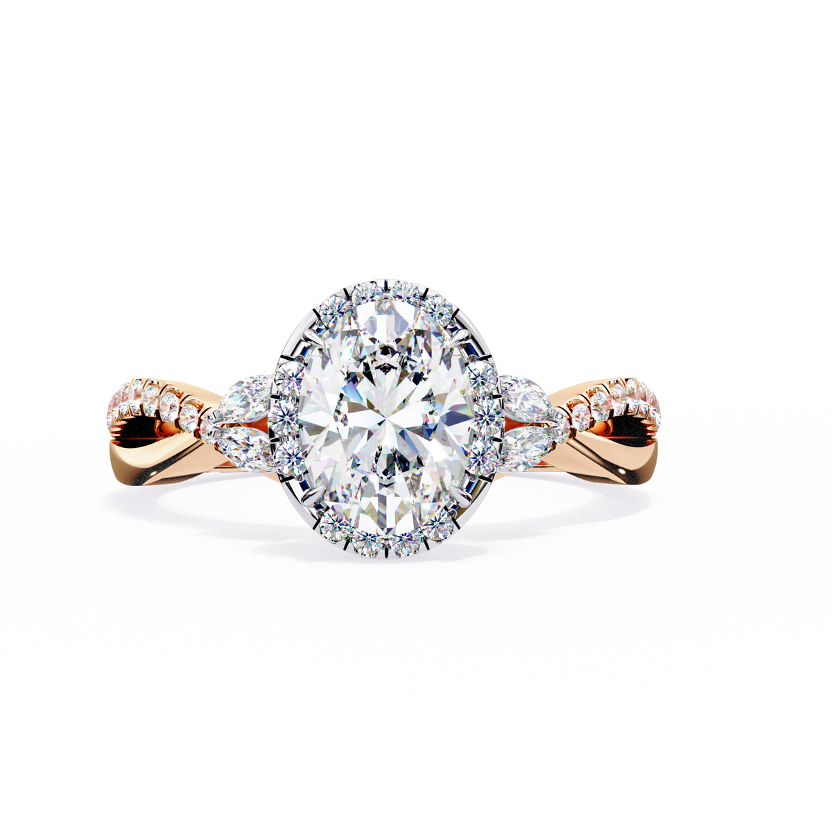 Reverra 14K Gold Oval, Round & Marquise Lab Grown Diamond Halo Engagement Ring for Women, CTTW-1