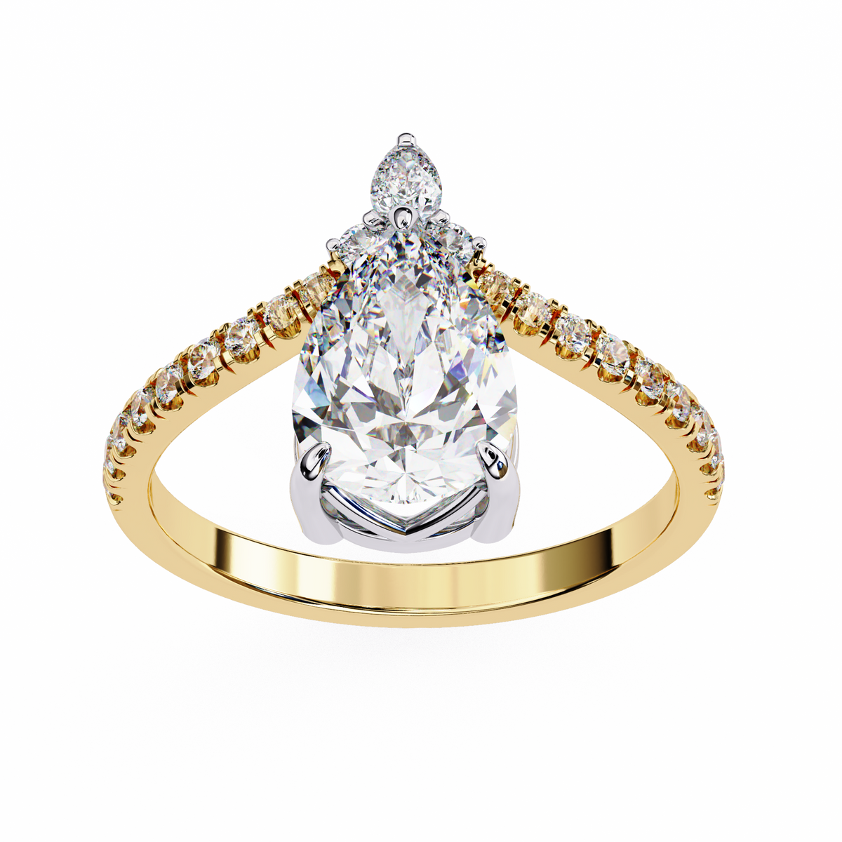 Reverra 14K Gold Pear & Round Lab Grown Diamond Halo Engagement Ring for Women, CTTW-1.72