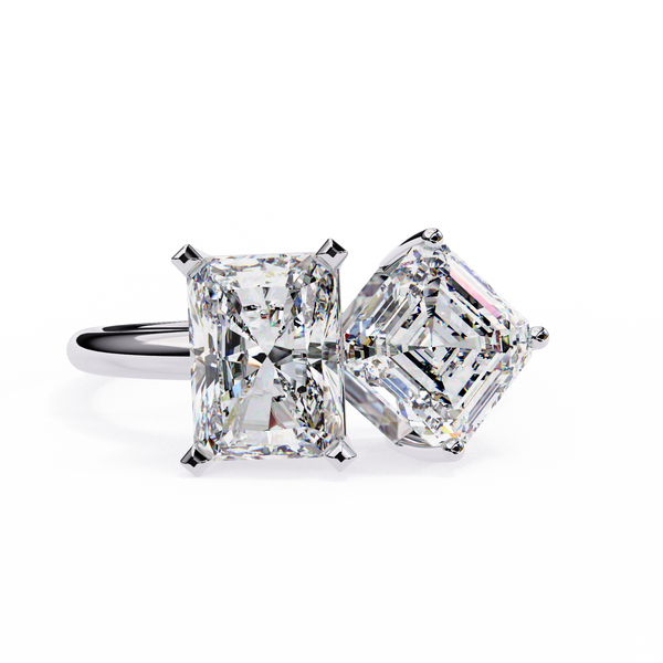 Reverra 14K Gold Radiant & Emerald Lab Grown Diamond Asscher Toi et Moi Engagement Ring for Women, CTTW-4.17