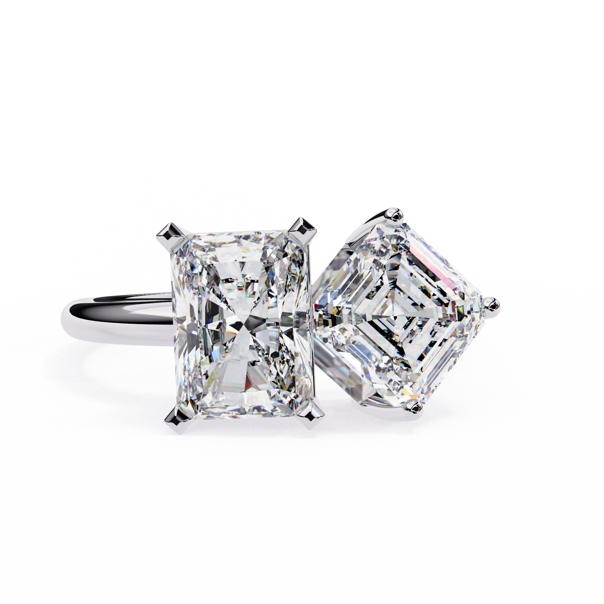 Reverra 14K Radiant Asscher Toi et Moi Engagement Ring, CTTW-4.17