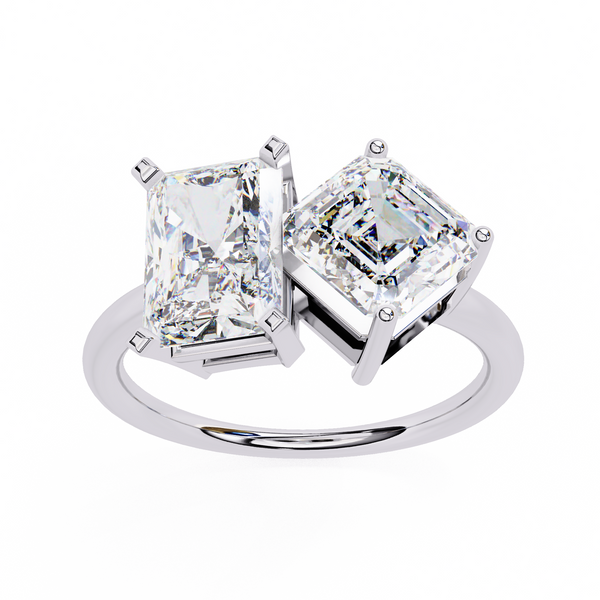 Reverra 14K Gold Radiant & Emerald Lab Grown Diamond Asscher Toi et Moi Engagement Ring for Women, CTTW-4.17