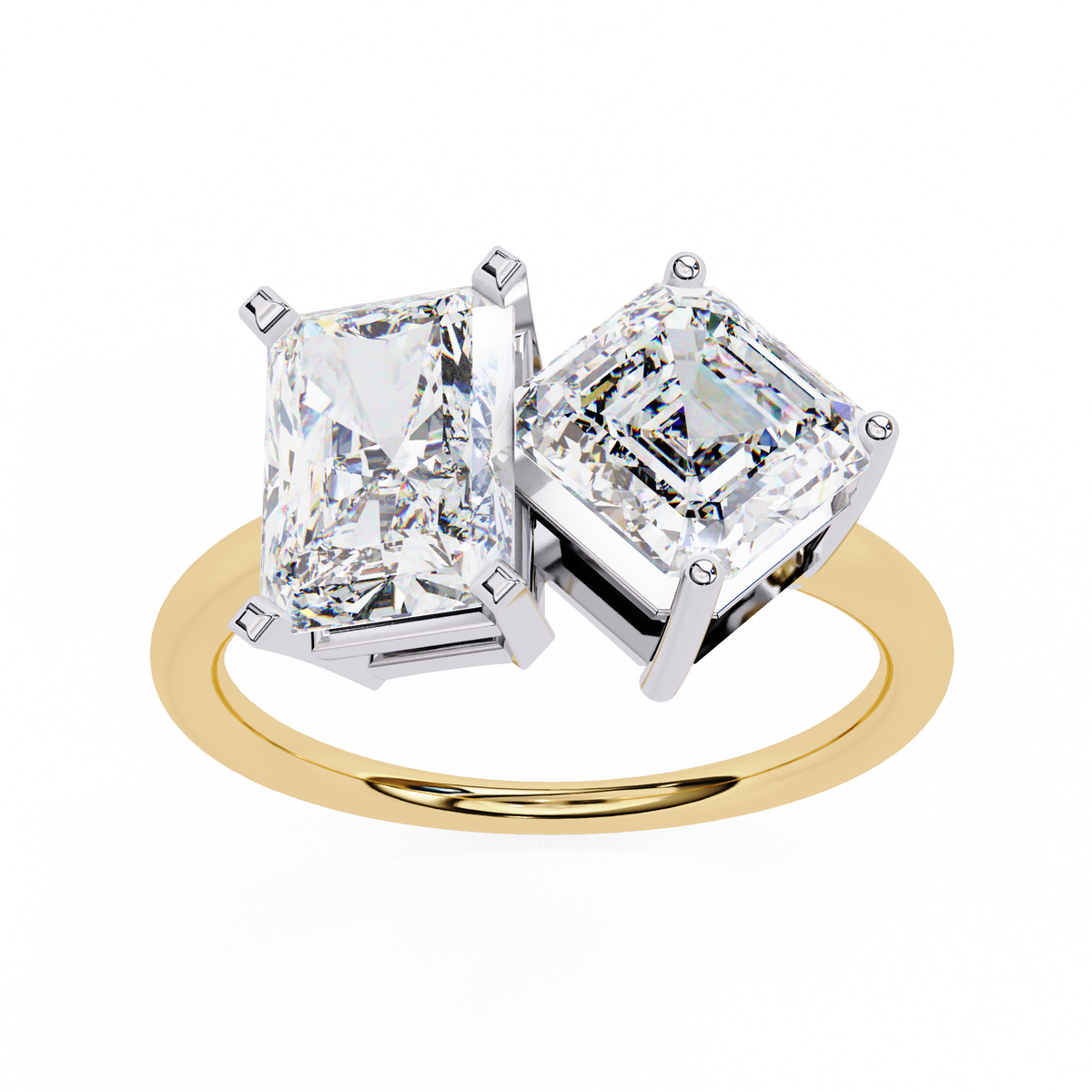 Reverra 14K Radiant Asscher Toi et Moi Engagement Ring, CTTW-4.17